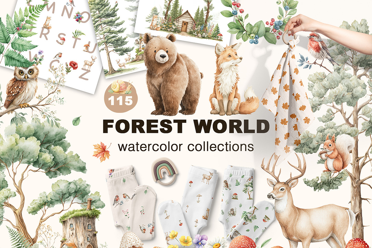 Woodland Forest fall animals clipart, an Animal Illustration by Pattern + watercolor (Photo 1 of 13)