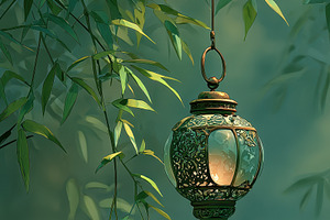 Illuminated Lantern Hanging in Bambo, a Photo by Pixeness Studio
