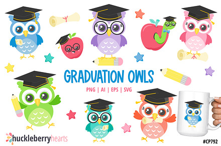 Graduation Owls Clipart and SVG Set