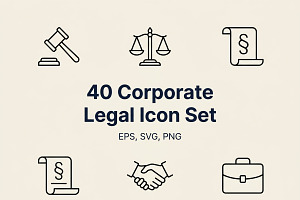 40 Corporate Legal Icon Set, an Outline Icon by adenpinkstore