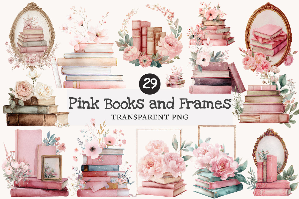 Watercolor Pink Books and Frames, an Education Illustration by Designworld (Photo 1 of 9)