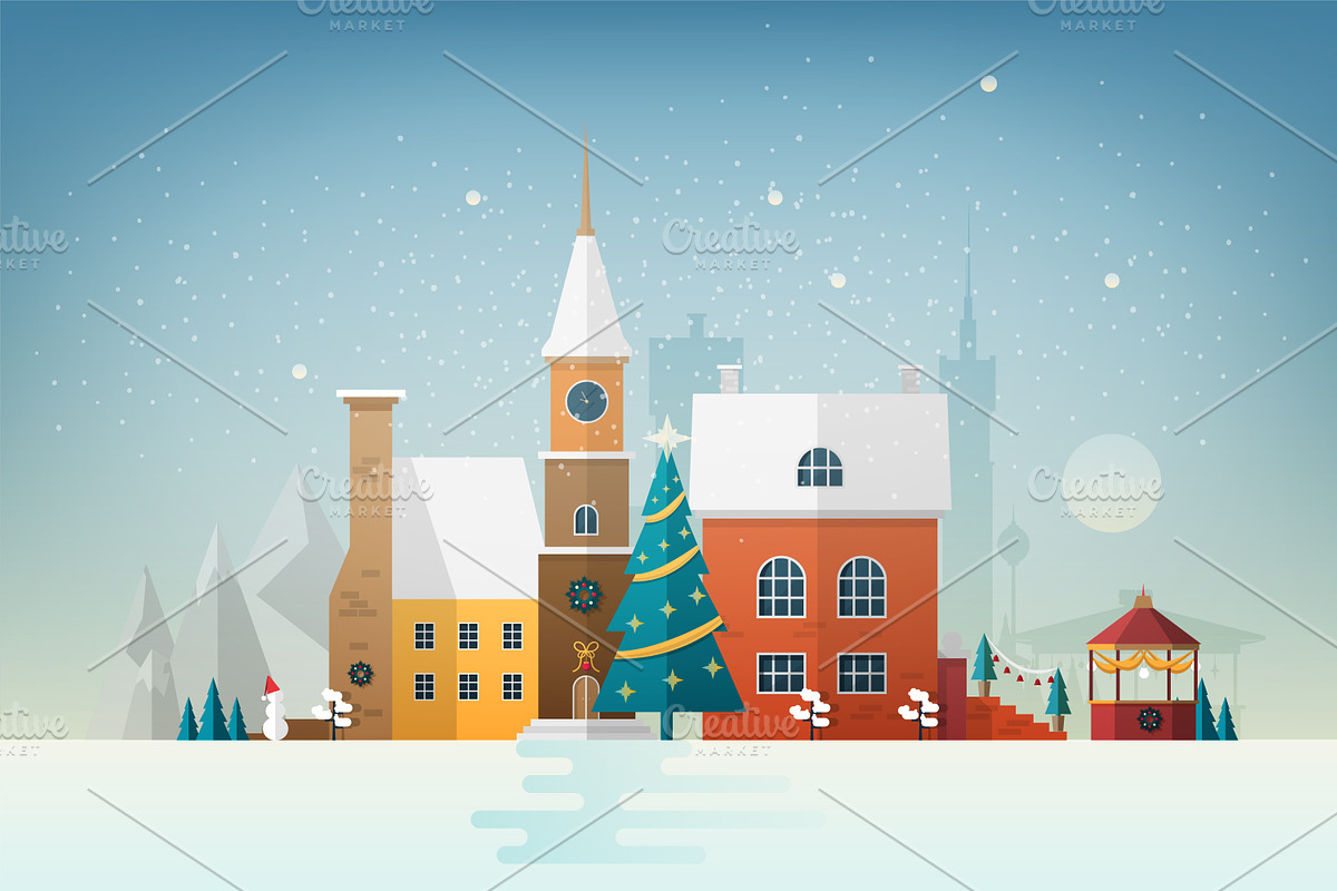 Winter, Christmas holiday cityscapes, a Decorative Illustration by Good Studio (Photo 2 of 8)