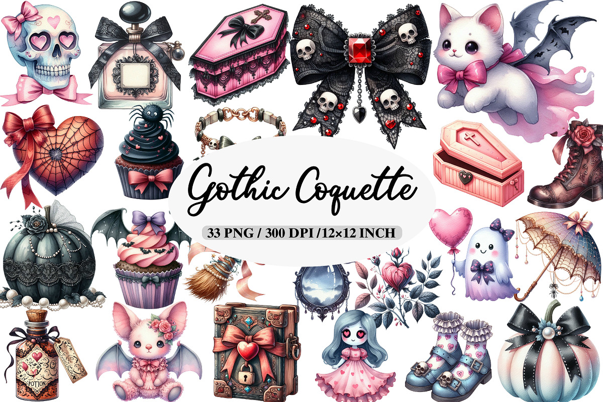 Gothic Coquette Halloween Clipart, an Illustration by Daily.Designs (Photo 1 of 5)