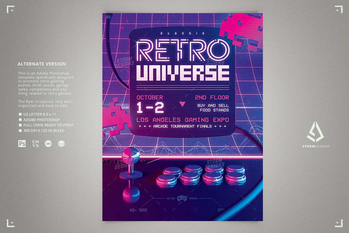 Retro Gaming Flyer 1980s Gamers, a Flyer Template by Storm Pixels (Photo 2 of 3)