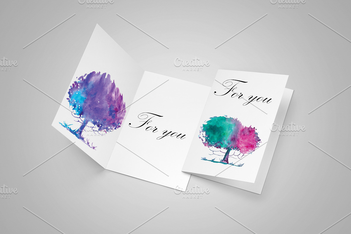 Set of watercolor fairy trees., an Illustration by moto_cat (Photo 3 of 4)