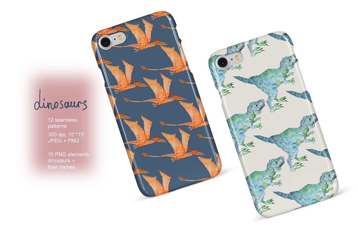 Dinosaurs seamless + clipart set, a Pattern Graphic by PatternsBlooming (Photo 4 of 8)