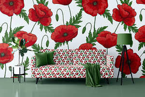 Graphic Poppies. Vector Set.