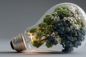 Eco-friendly innovation concept illustrated by a tree inside a light bulb, an Illustration by AS photostudio