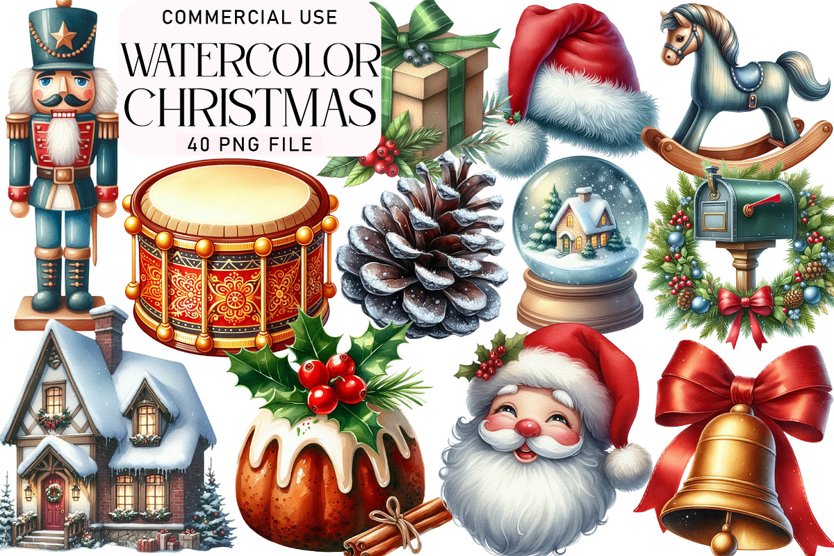 Watercolor Christmas Clipart, an Illustration by Daily.Designs (Photo 1 of 5)
