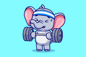 Cute Elephant Lifting Barbell, an Animal Illustration by Catalyst Labs