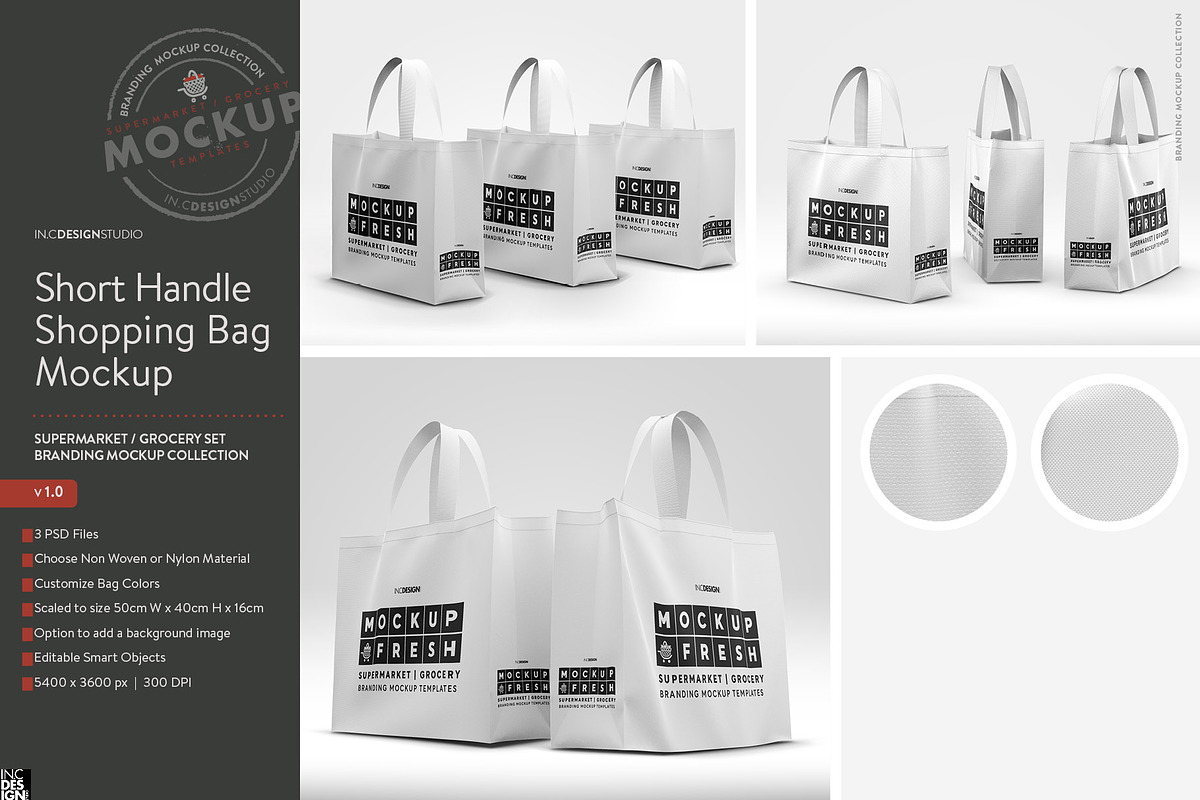 Short Handle Eco Shopping Bag Mockup, a Packaging Mockup by INCDesign (Photo 14 of 14)