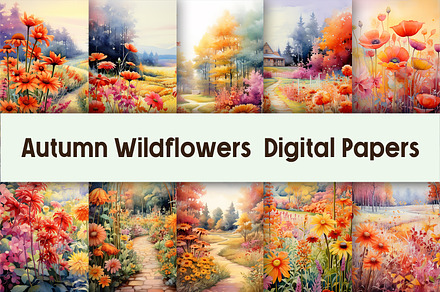 Autumn Wildflowers Digital Papers, a Background Graphic by AdriOP