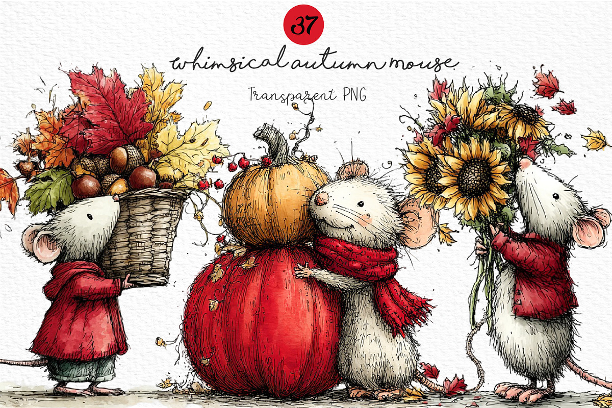 Whimsical Autumn Mouse Clipart, a Seasonal Illustration by Craft Nest (Photo 1 of 6)