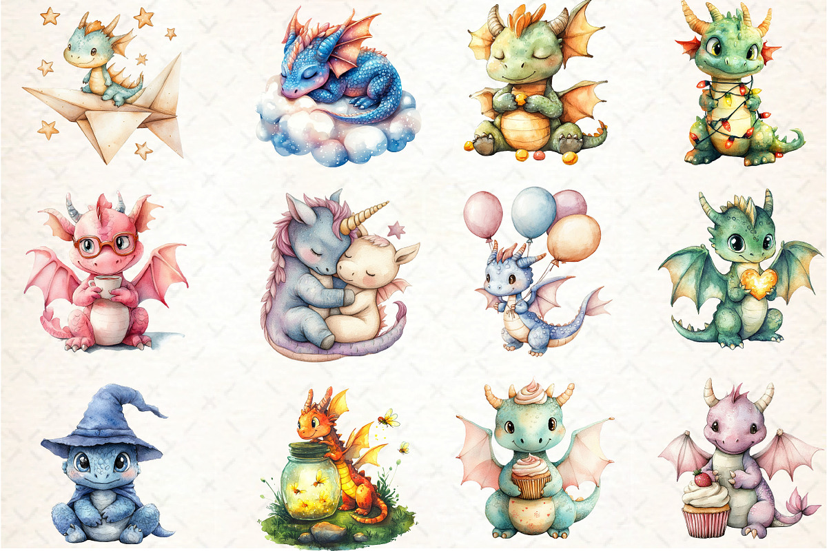 Whimsical Dragon Clipart, an Illustration by DreamCafeArt (Photo 4 of 7)