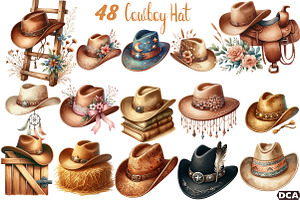 Cowboy Hat Boho Clipart, an Illustration by DreamCafeArt
