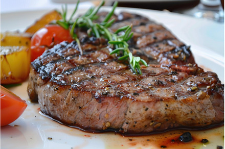 Grilled beef steak with rosemary and, a Food & Drink Photo by Ylivdesign