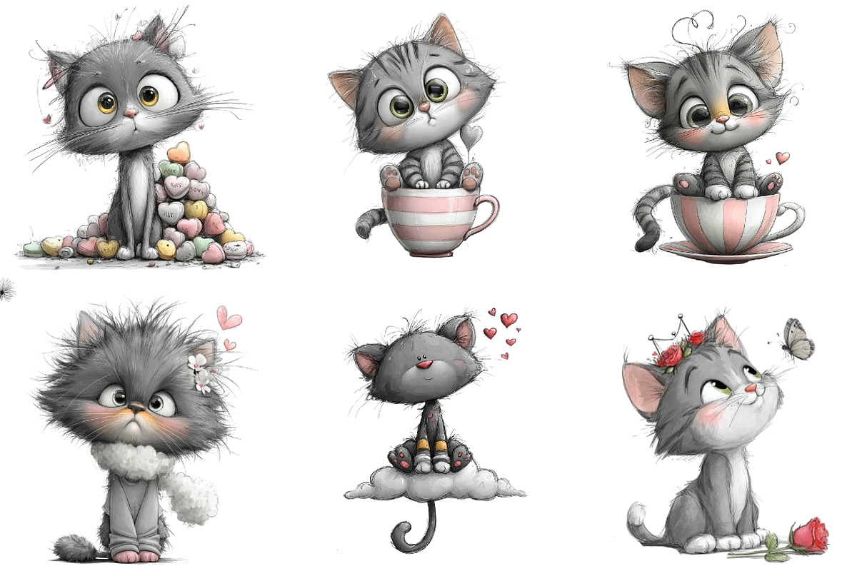 Whimsical Valentine Cat Clipart, an Illustration by DreamArtGraphic (Photo 2 of 4)