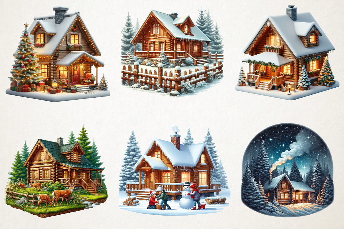 Cozy Winter Cabin Watercolor Art, an Illustration by RobertsArt (Photo 3 of 4)