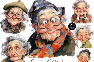 Watercolor Quirky Old Woman Clipart, a Person Illustration by Design Scotch