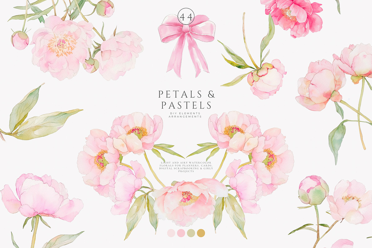 watercolor coquette pink peony set, a Decorative Illustration by Patishop Art (Photo 1 of 10)