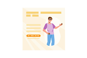 Young man showing and presenting, a Technology Illustration by pikepicture