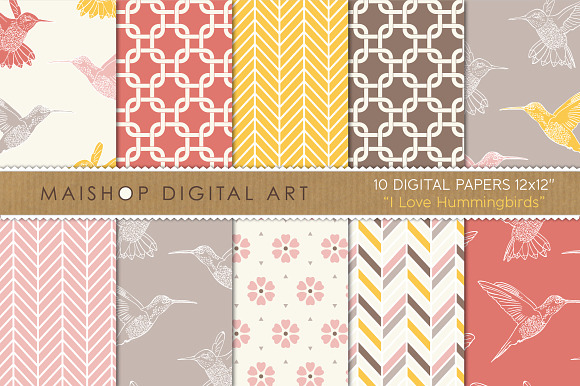 Digital Paper I Love Hummingbirds preview 4