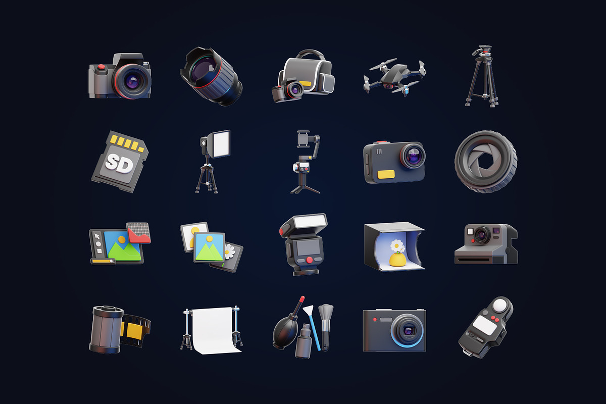 20 Photography 3D Icon Set, an Object 3D Model by Bilicube Studio (Photo 5 of 6)