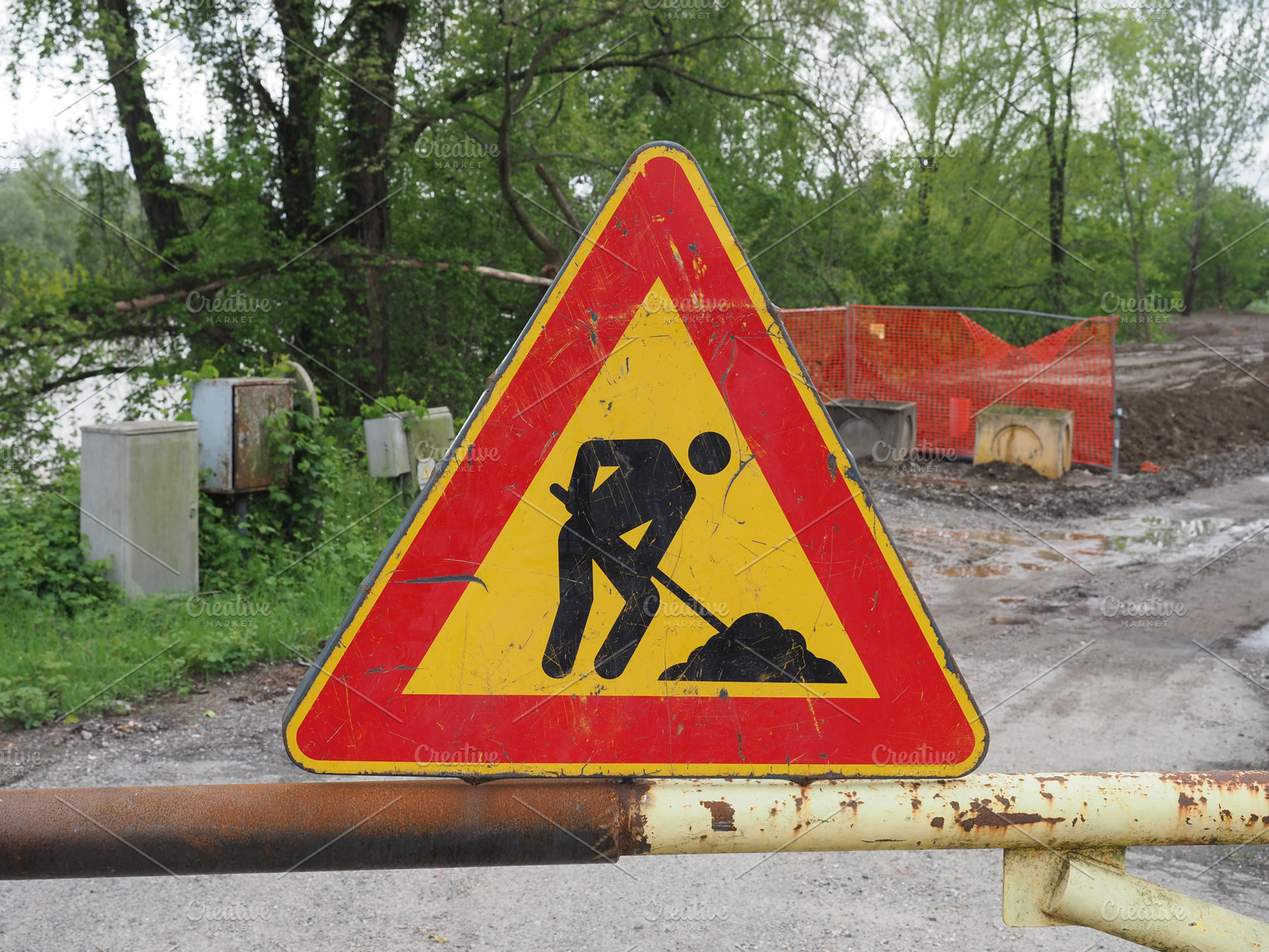 road works sign, a Photo by WorldOfPhotos