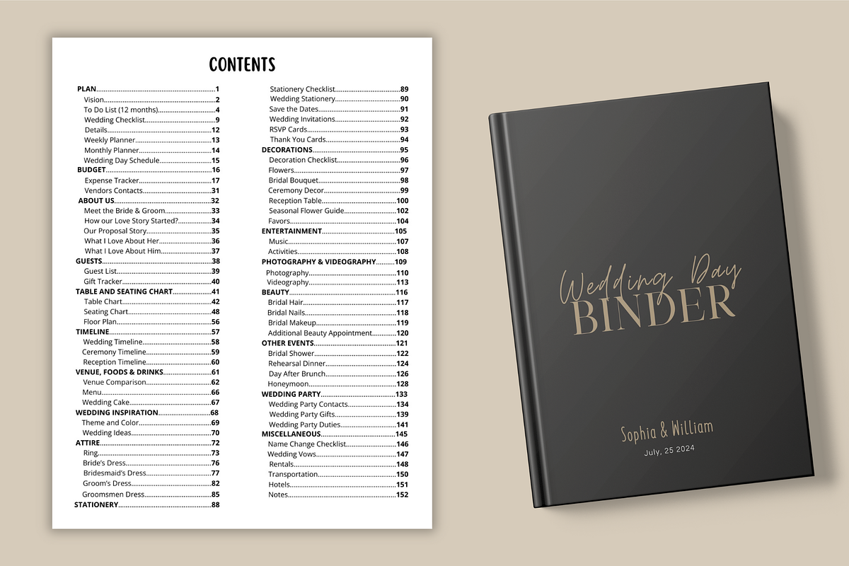 150 Page Wedding Day Binder Template, an Invitation Template by Coral Beauty (Photo 2 of 5)
