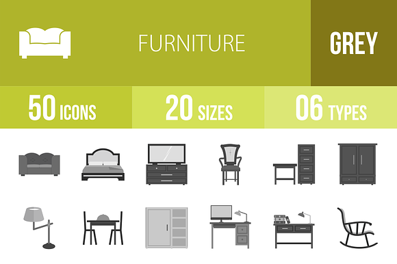 50 Furniture Greyscale Icons