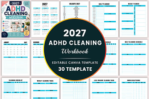 2027 ADHD Cleaning Workbook, a Stationery Template by Shumaya