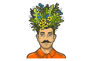 Grass And Leaves On Head Vector