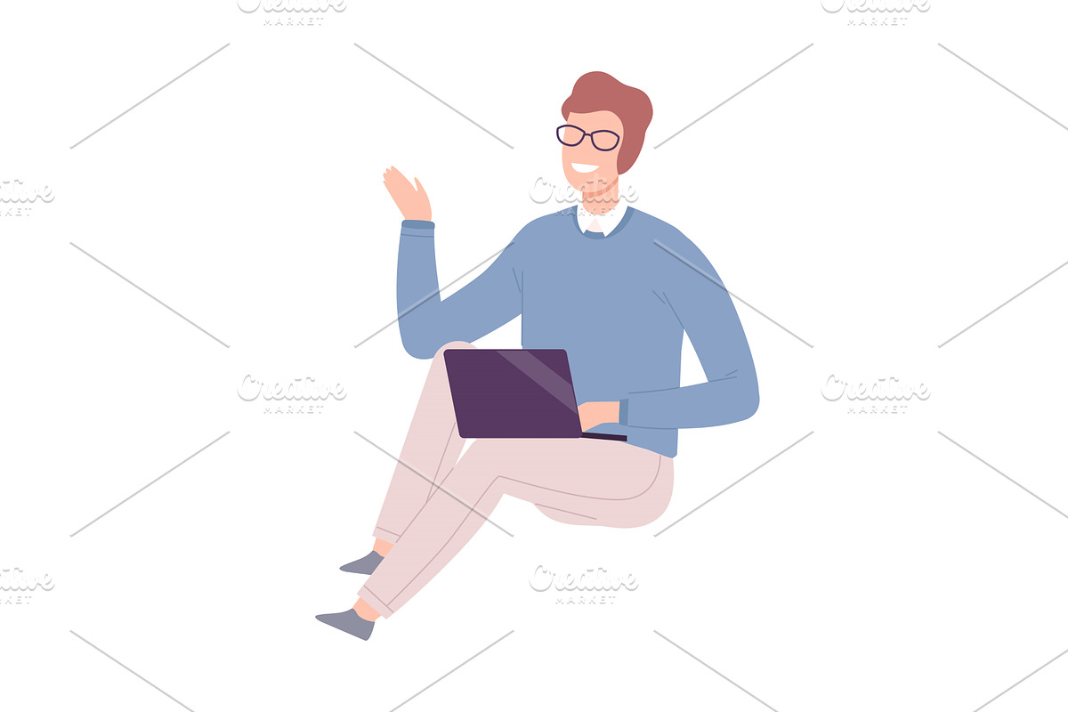 Smiling Young Man with Laptop, Guy, a Person Illustration by TopVectors