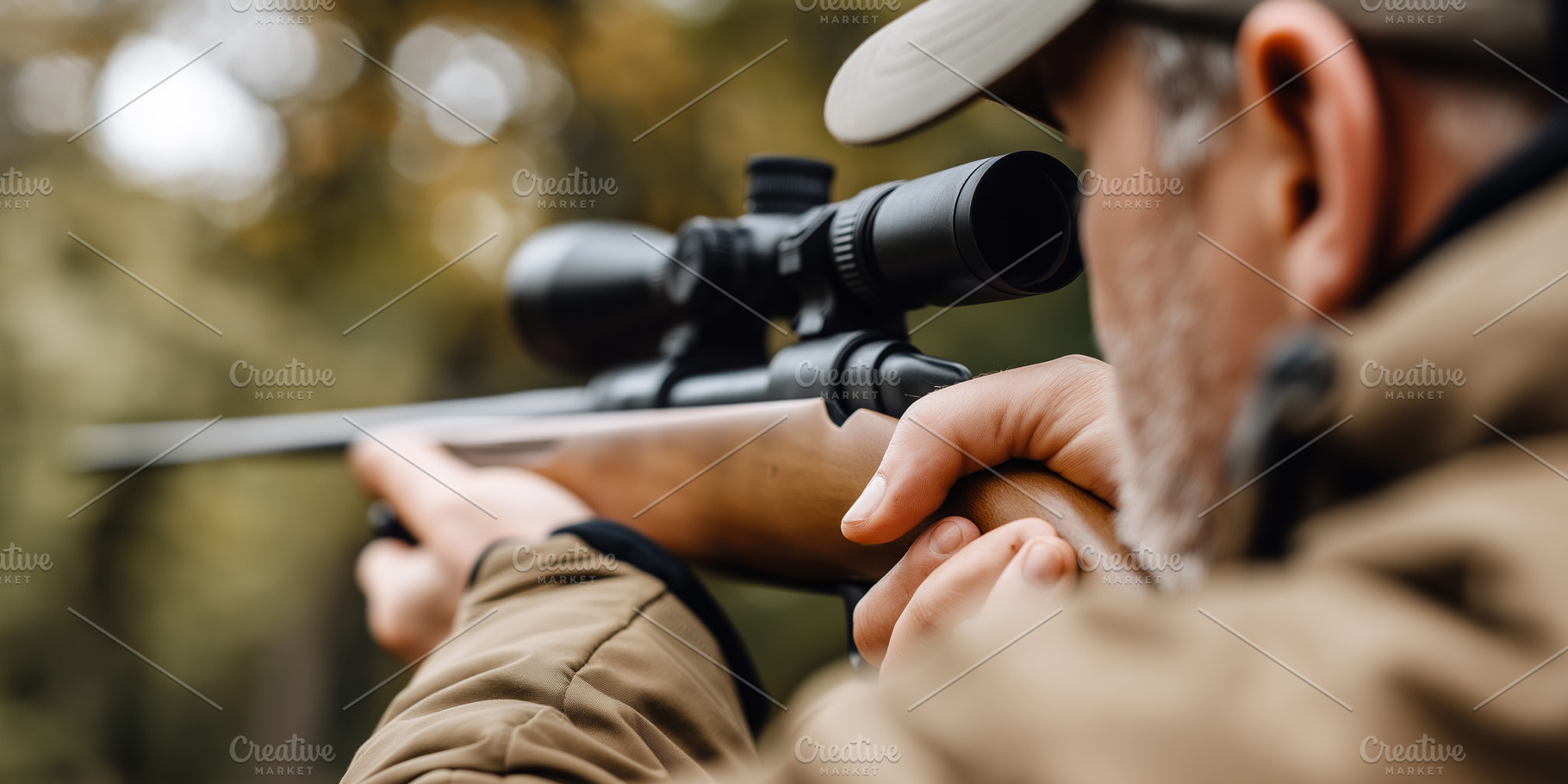 Close up of a hunter aiming a scoped, a Sports & Recreation Photo by MistyDay
