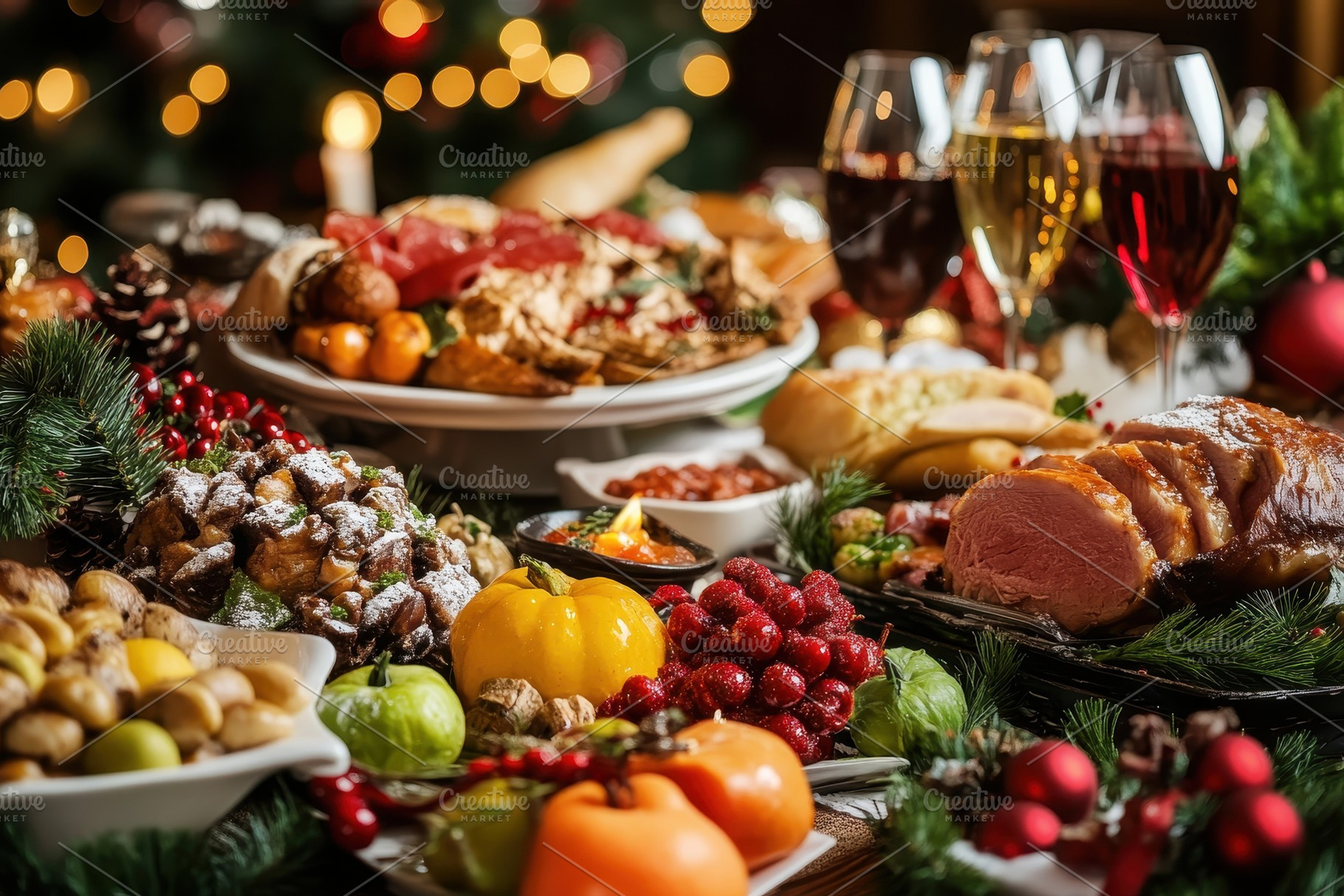 A vibrant Christmas table offering, a Photo by Pavel_design