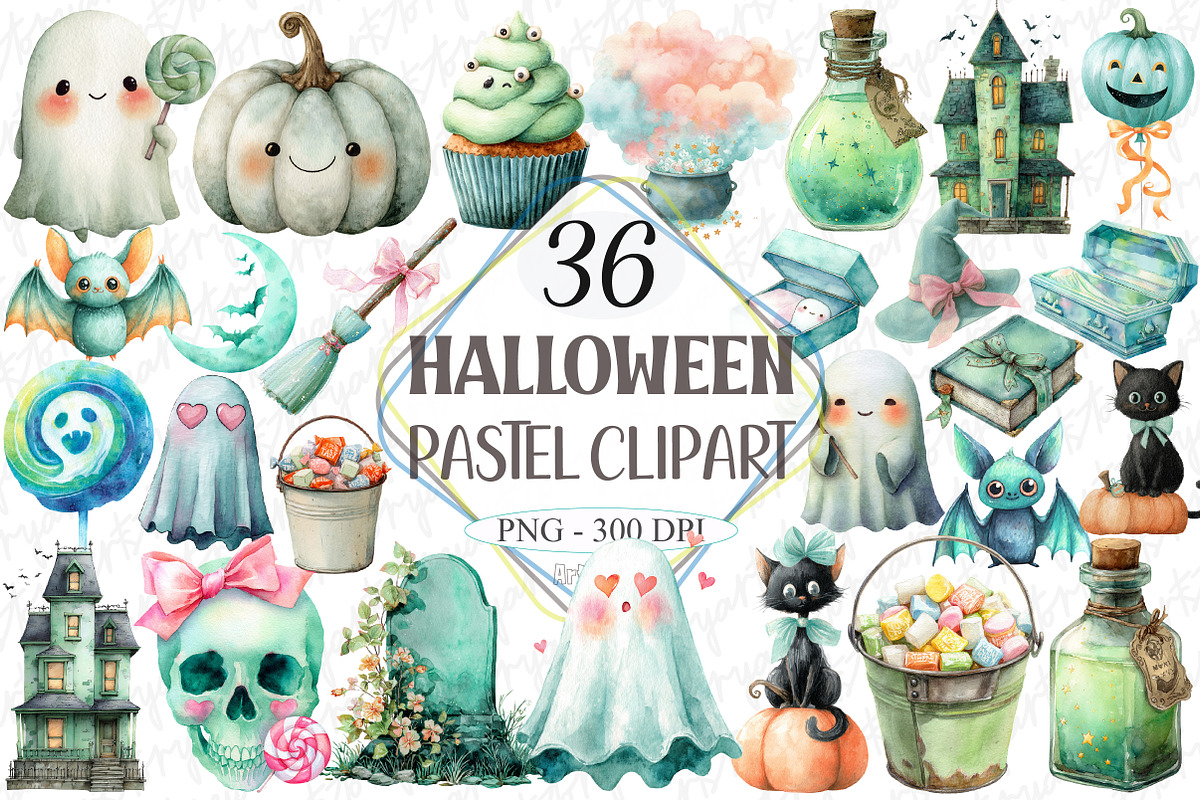 Pastel Mint Halloween Clipart, a Graphic by designcity5 (Photo 1 of 5)