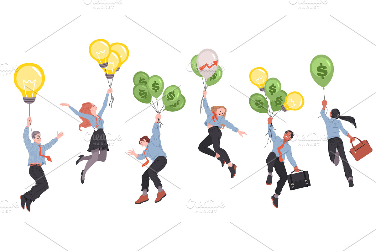 Business people flying on air, a Person Illustration by YummyBuum
