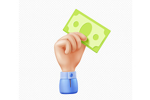 3d Vector Hand With Money Bill Or