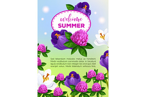 Summertime Greeting Card Of Vector Summer Flowers