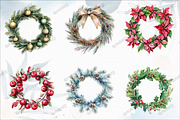 Watercolor Christmas Wreath Clipart, an Illustration by designcity5 (Thumbnail 2 of 5)