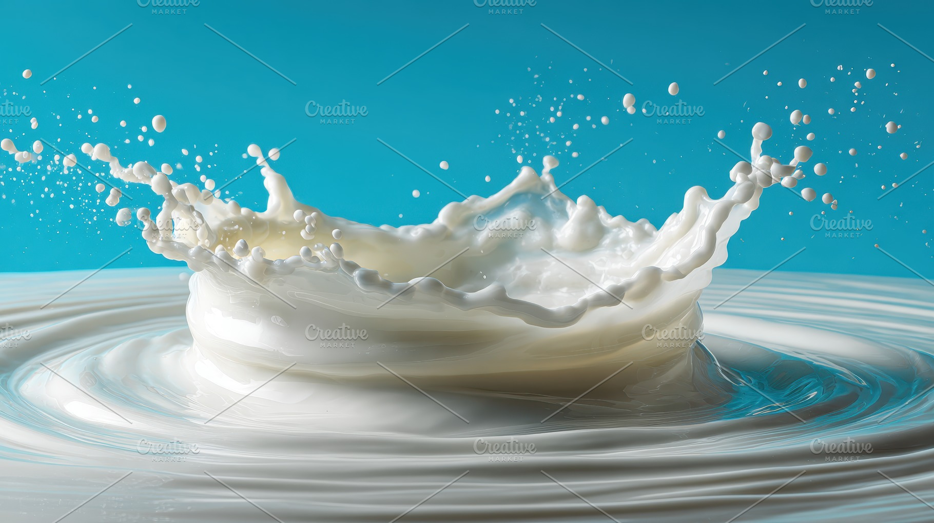 Milk splash crown blue background da, a Photo by Pixeness Studio