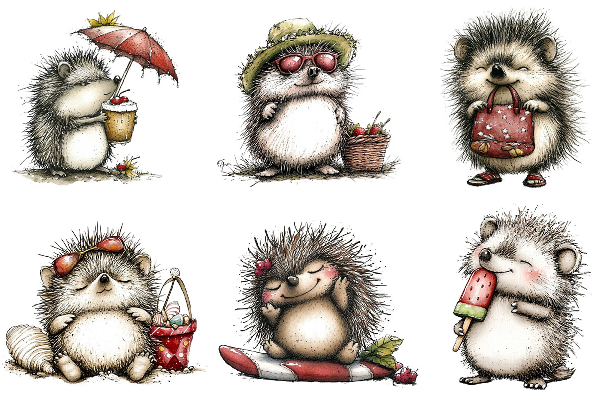 Whimsical Summer Hedgehog Clipart, an Illustration by Designking (Photo 4 of 4)