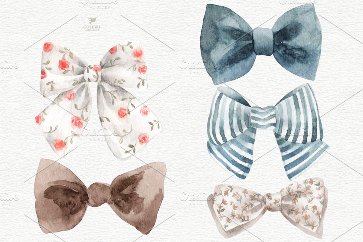 Watercolor Bows Tied Clip Art, a Decorative Illustration by Colibri Watercolor (Photo 2 of 4)