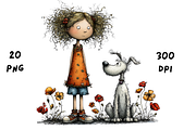 Whimsical Floral Girl and Puppy, an Animal Illustration by GiraffeCreative (Thumbnail 14 of 20)
