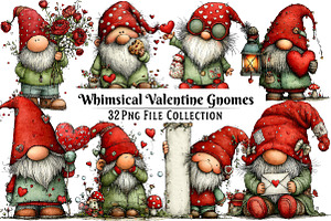 Whimsical Valentine Gnome Clipart, an Illustration by Dream Creation