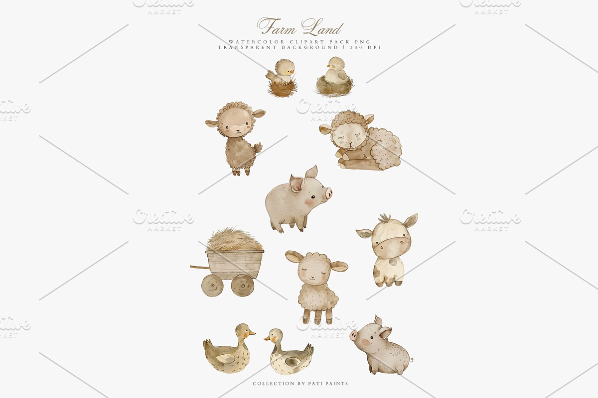 Nursery Farm Animals Clipart Set, an Animal Illustration by Pati Paints (Photo 3 of 10)