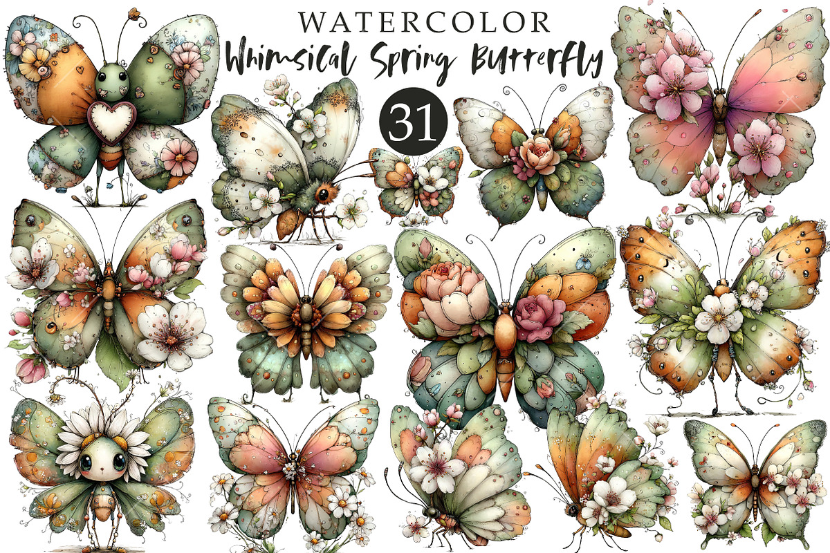 Whimsical Spring Butterfly Clipart, an Illustration by OK Design (Photo 1 of 6)