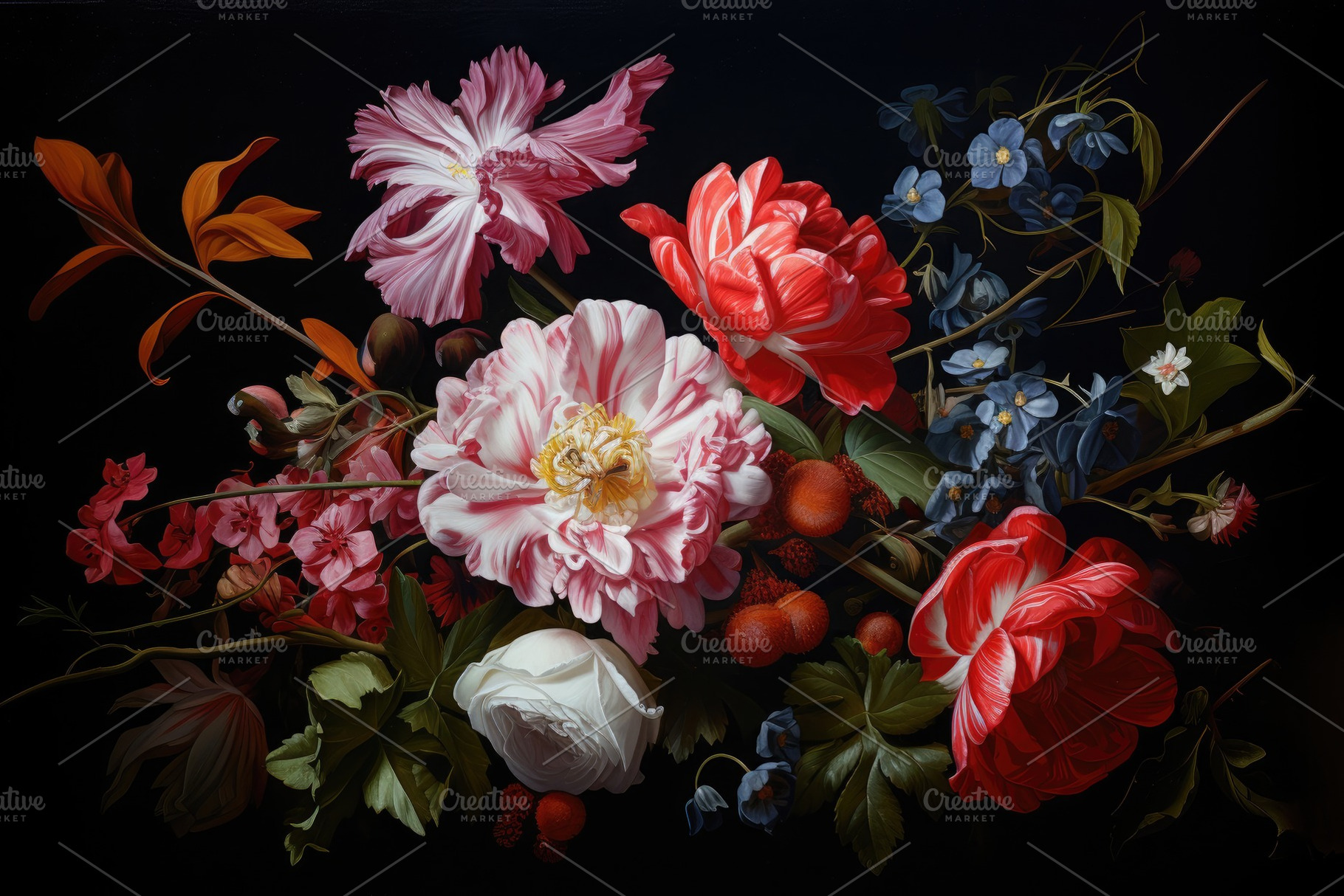 floral bouquet on a black background, a Photo by Iftikhar Alam