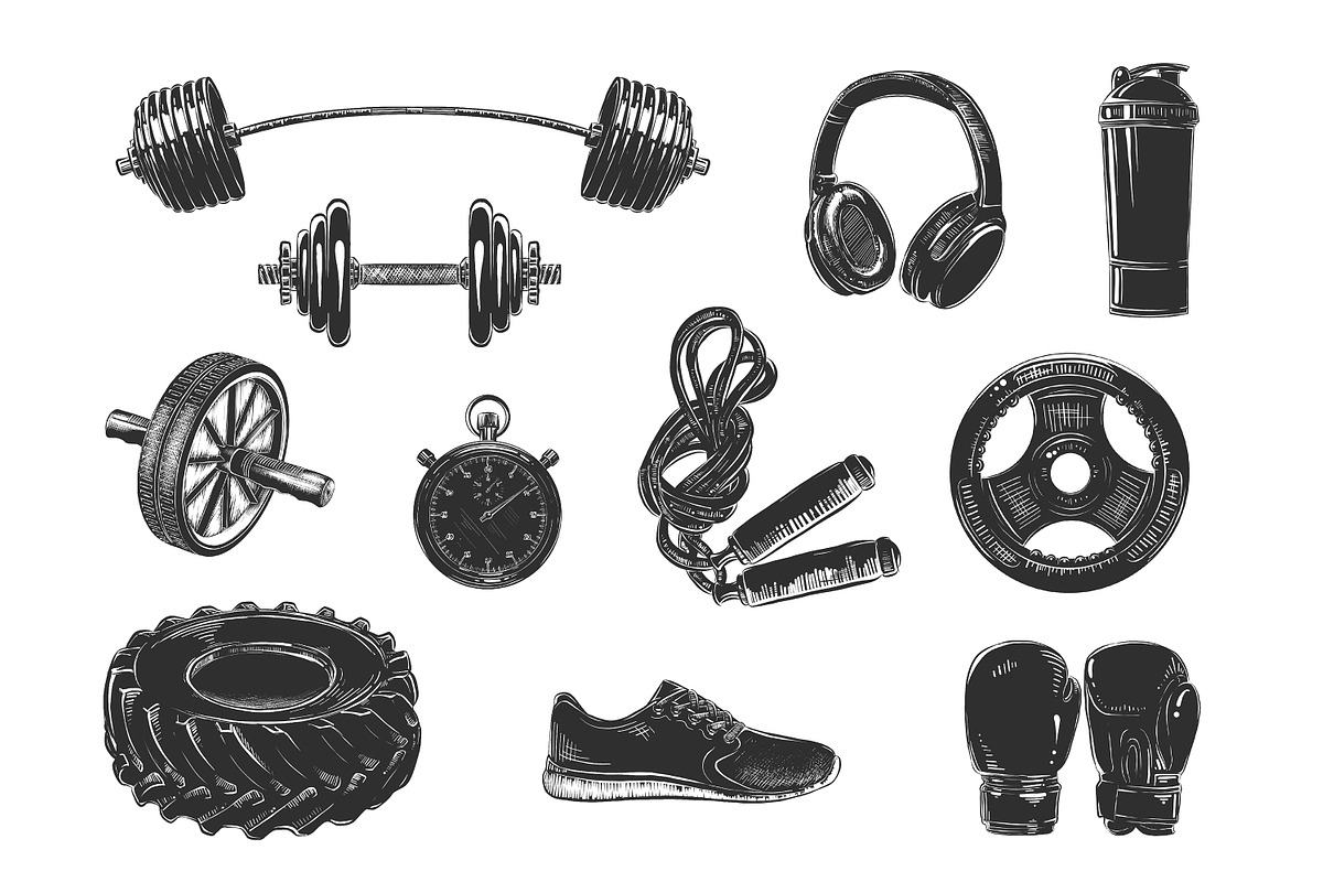 Gym equipment sketches and posters, a Decorative Illustration by Akimo Mia (Photo 2 of 9)
