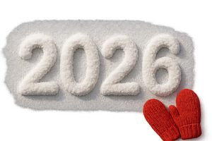 New year 2026 made from snow with re, an Illustration by Dvoevnore photos